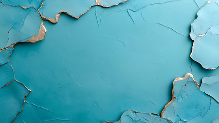 Blue cracked wall background. 3d render illustration with copy space.の写真素材