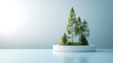Pine tree on white podium. 3d rendering mock up.の写真素材