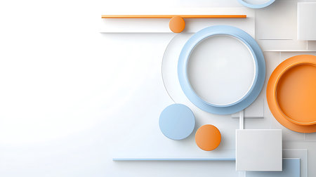 Abstract background with blue and orange circles and squares. Vector illustration.