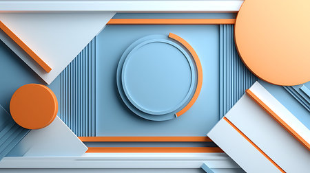 3d illustration of abstract geometric background with blue and orange elements.