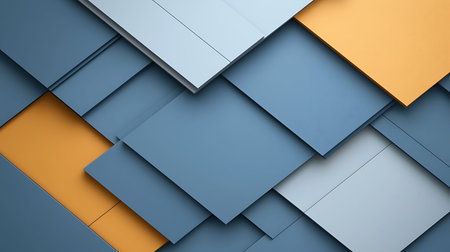 abstract background of blue, orange and yellow paper layers. 3d render
