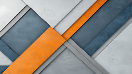 3d rendering of abstract geometric shapes in gray, orange and blue colorsの写真素材
