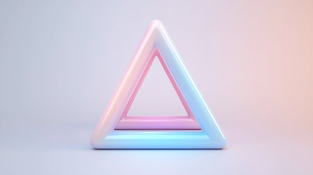 3d rendering of a neon triangle in blue and pink colors on a white background