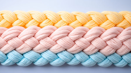 Colorful knitting yarn for knitting on a blue background close-up