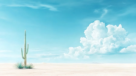 Desert landscape with cactus and blue sky. 3d renderingの写真素材