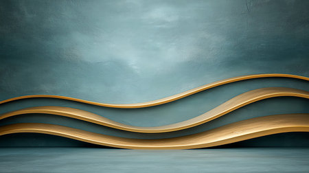 Abstract blue background with golden lines, 3d rendering. Computer digital drawing.