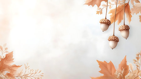 Autumn background with acorns and oak leaves. Vector illustration.
