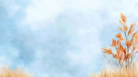 Watercolor autumn background with dry grass and flowers. Vector illustration.の写真素材