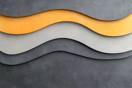 Abstract 3D render of a gray and yellow wavy background with copy space