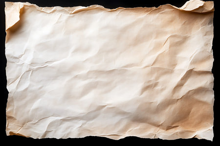 Old crumpled paper sheet isolated on black background with clipping path