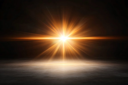 abstract scene in the dark with lens flare and rays of light