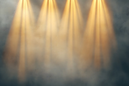 Spotlights on stage with smoke and light effects, 3d renderの写真素材