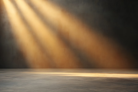 3D render of an empty room with a spotlights on the wall