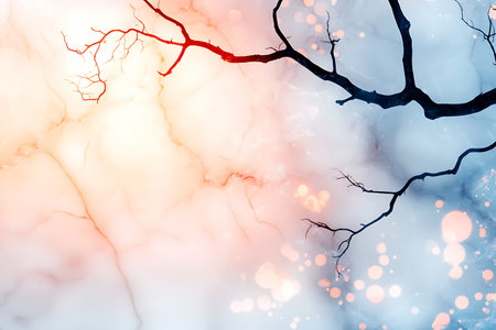 abstract watercolor background with tree branch and bokeh lights