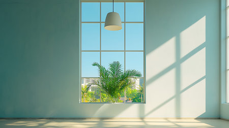 Empty room with window and green plants. 3D Rendering.の写真素材
