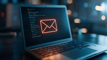 Envelope icon on the laptop screen. Email marketing concept.の写真素材