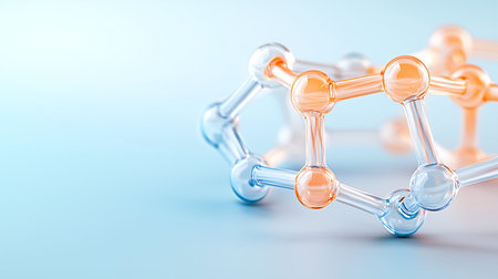 Molecular structure model on blue background. 3D illustration.