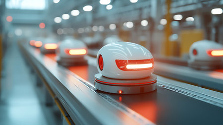 Robot on the conveyor belt in the factory. 3d renderingの写真素材