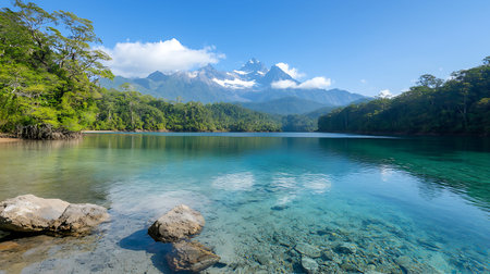 Beautiful view of the lake and mountains