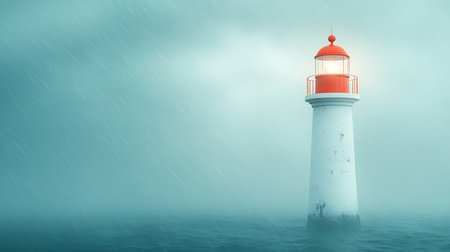Lighthouse on the sea in foggy weather. 3d renderingの写真素材