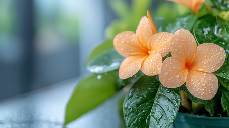 Beautiful orange flower with water droplets on the petals.の写真素材