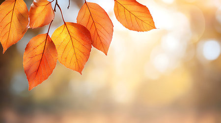 Bright autumn leaves on blurred background, close up. Space for text