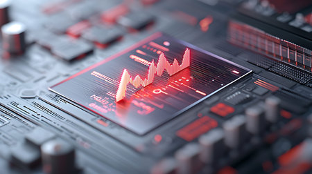 Futuristic sound mixer controller with red graph. 3d rendering