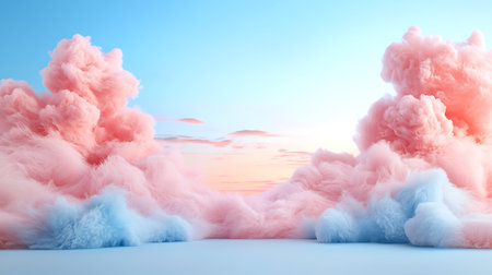 3D rendering of abstract fantasy landscape with clouds and sky in the backgroundの写真素材