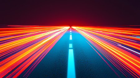 Car lights on the road at night. Concept of speed and motion.の写真素材