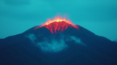 Volcano in the morning. 3D renderingの写真素材