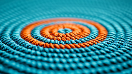 Close up of an orange spiral on a turquoise background.の写真素材