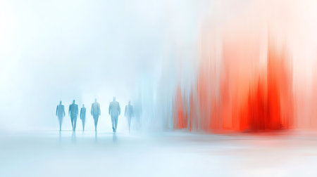 Business people walking in a foggy city. 3D Renderingの写真素材