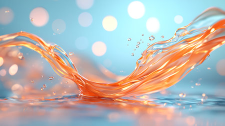 3D illustration of a splashing orange liquid on a blue background
