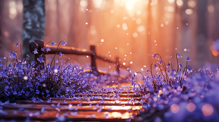 Beautiful spring landscape with blooming flowers in the forest.