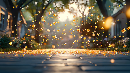Bokeh lights in the city at sunset.の写真素材
