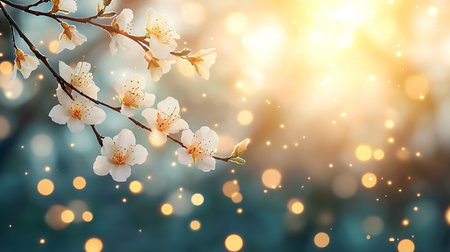 Cherry blossom background with bokeh lights. Spring flowers