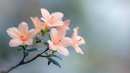 Beautiful pink rhododendron flowers on a blurred backgroundの写真素材