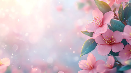 Spring background with pink sakura flowers and bokeh lights.