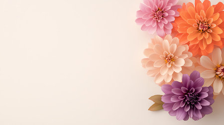 Colorful dahlia flowers on white background with copy space.の写真素材