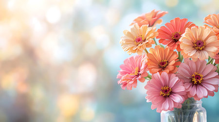 Bouquet of zinnia flowers on bokeh background