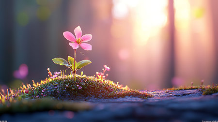 Beautiful pink flower in the forest with bokeh background.