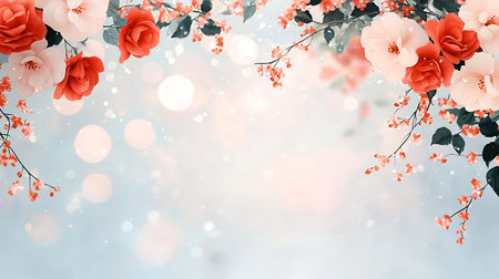 Floral background with flowers and bokeh lights. Vector illustration.
