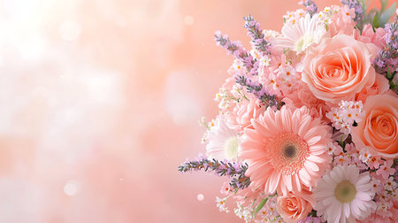 Bouquet of flowers and gerberas on a pink background