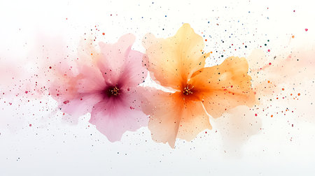 Hibiscus flowers with watercolor splashes on white backgroundの写真素材