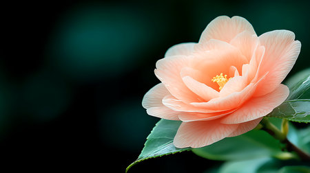 Camellia flower in the garden with copy space for textの写真素材