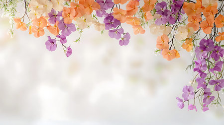 Bougainvillea flowers on white background with copy space.