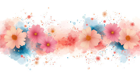 Cosmos flower background with watercolor splashes. Vector illustration.の写真素材