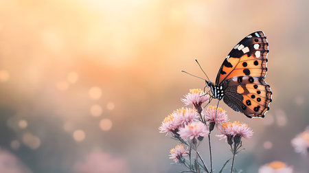Butterfly on flower with bokeh background, nature conceptの写真素材