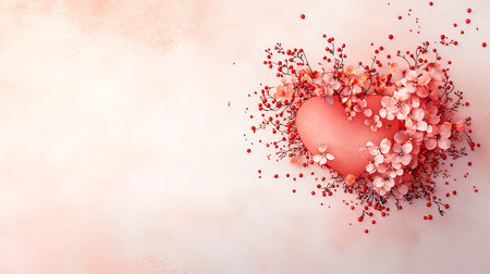 Valentine's day background with heart and cherry blossom.の写真素材