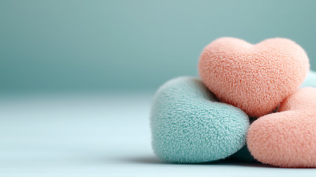 pink and blue soft fluffy pillow in the shape of a heartの写真素材